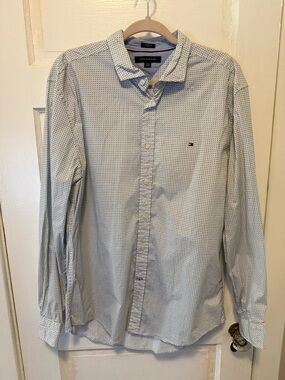 Tommy Hilfiger White Button-Up Shirt with Navy Micro Dot